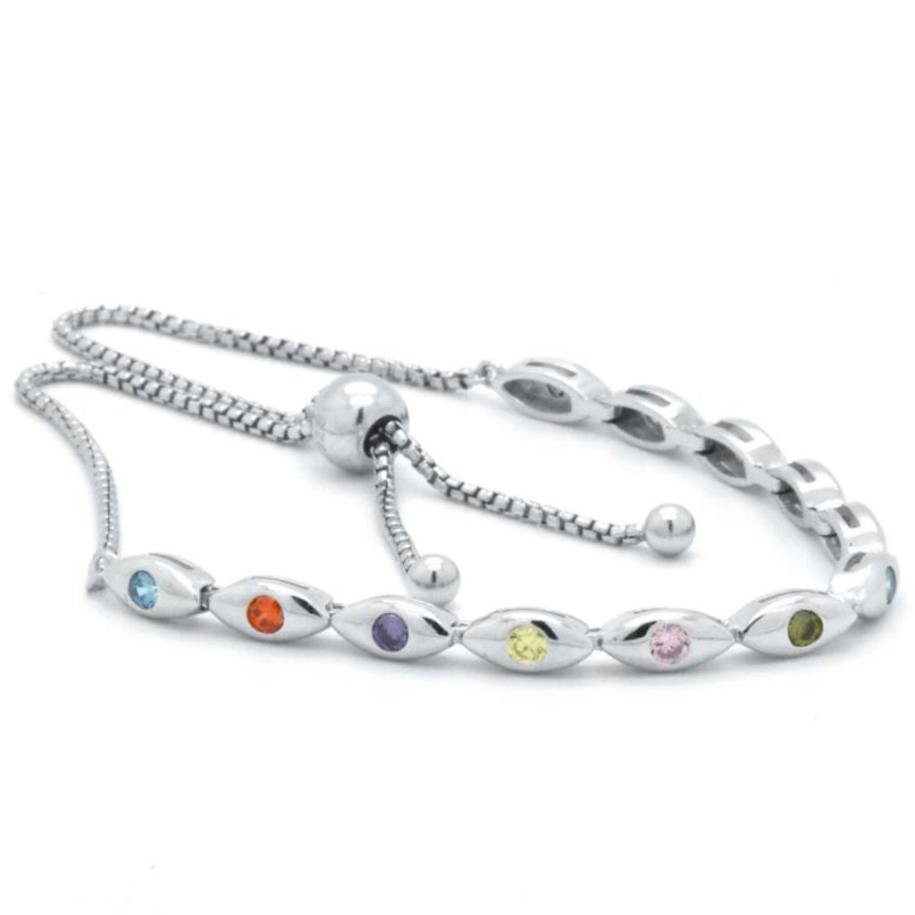 925 Silver Rainbow Sapphire Adjustable Bracelet